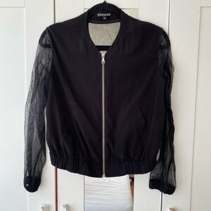 Express Black Sheer Bomber Jacket - Zip Front, side pockets, Size XS